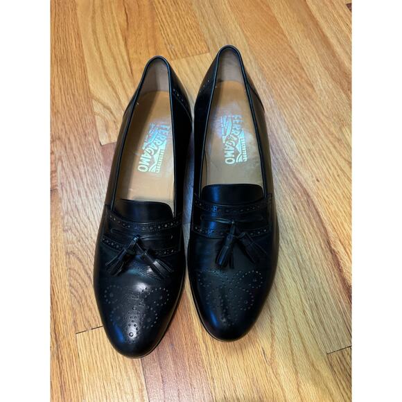 Vtg Salvatore Ferragamo‎ “Caronte” black Oxford style slip on dress shoes s-l400.png main image 4